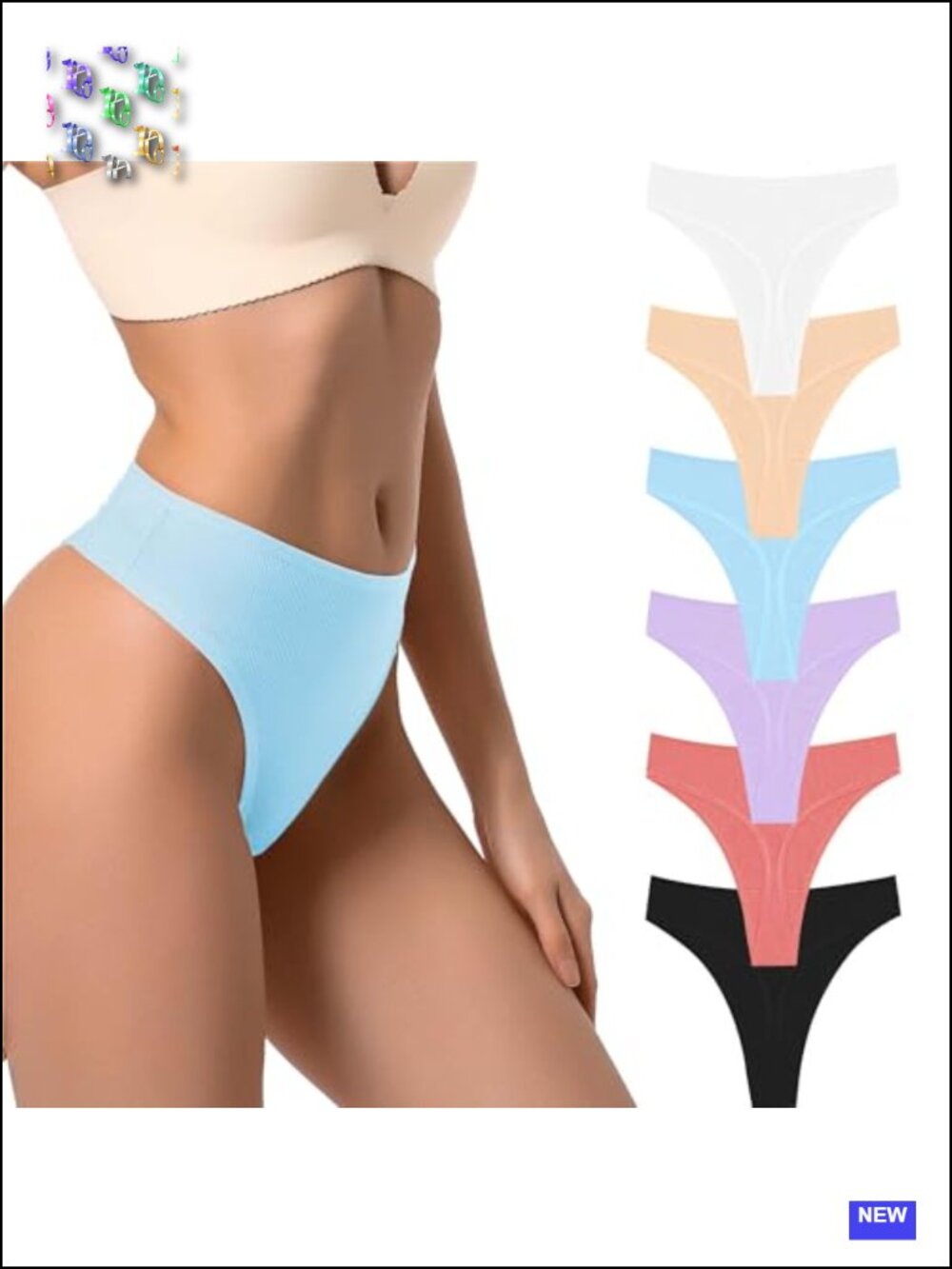 High Waist Ribbed Cotton Thong No Show Underwear Tummy Control - Picture 1 of 6